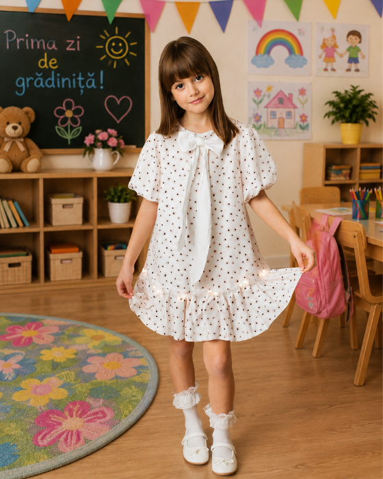 Dress with Lights and Cheerful Flowers for School / Kindergarten