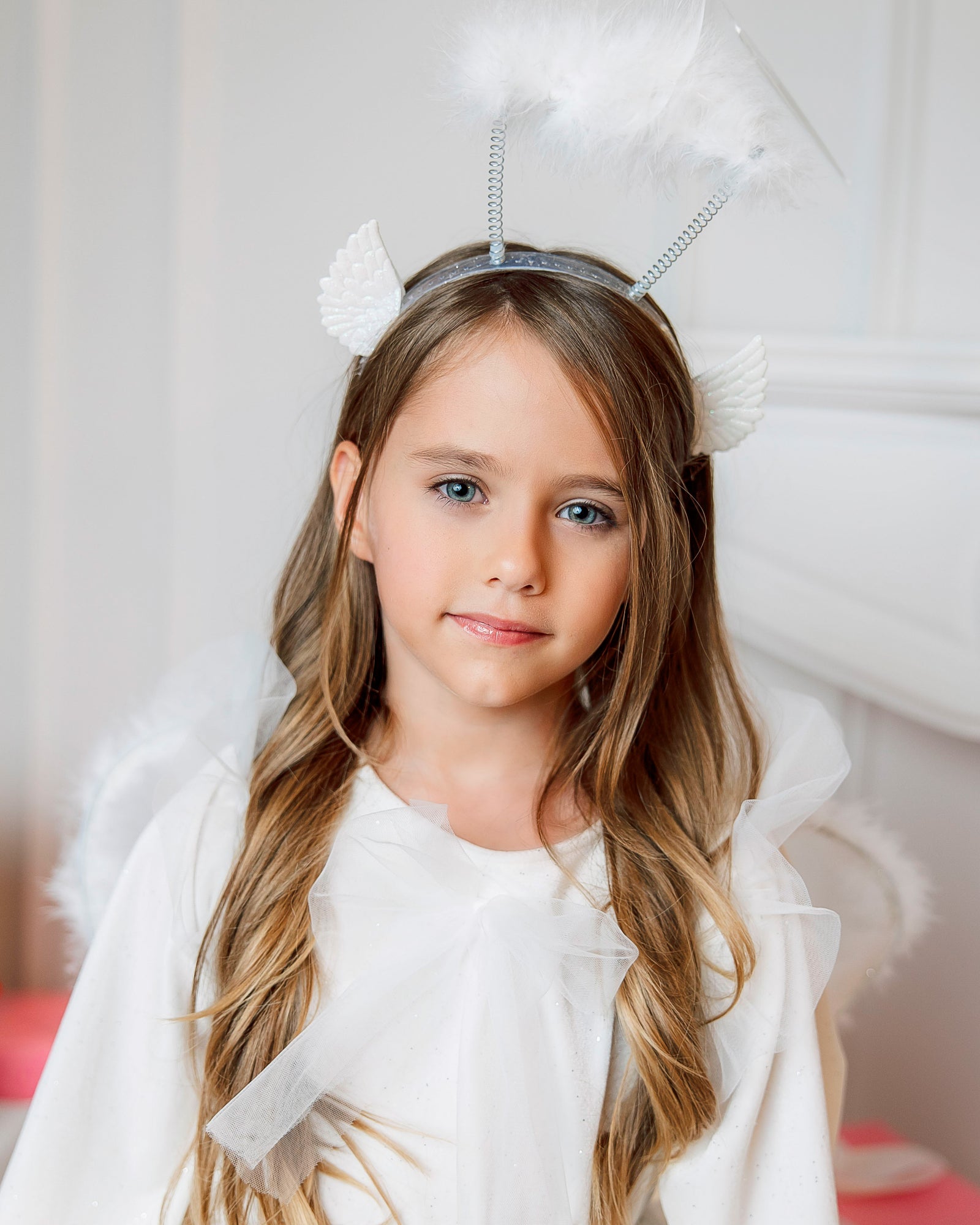 White Glitter Gold Crown with Angel Wings for Celebration