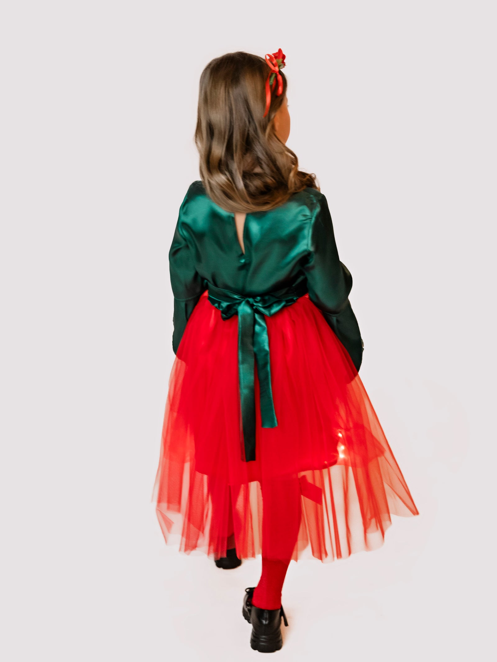 Red Flower Sparkle Dress (Peony/Tulip, Rose), with Train