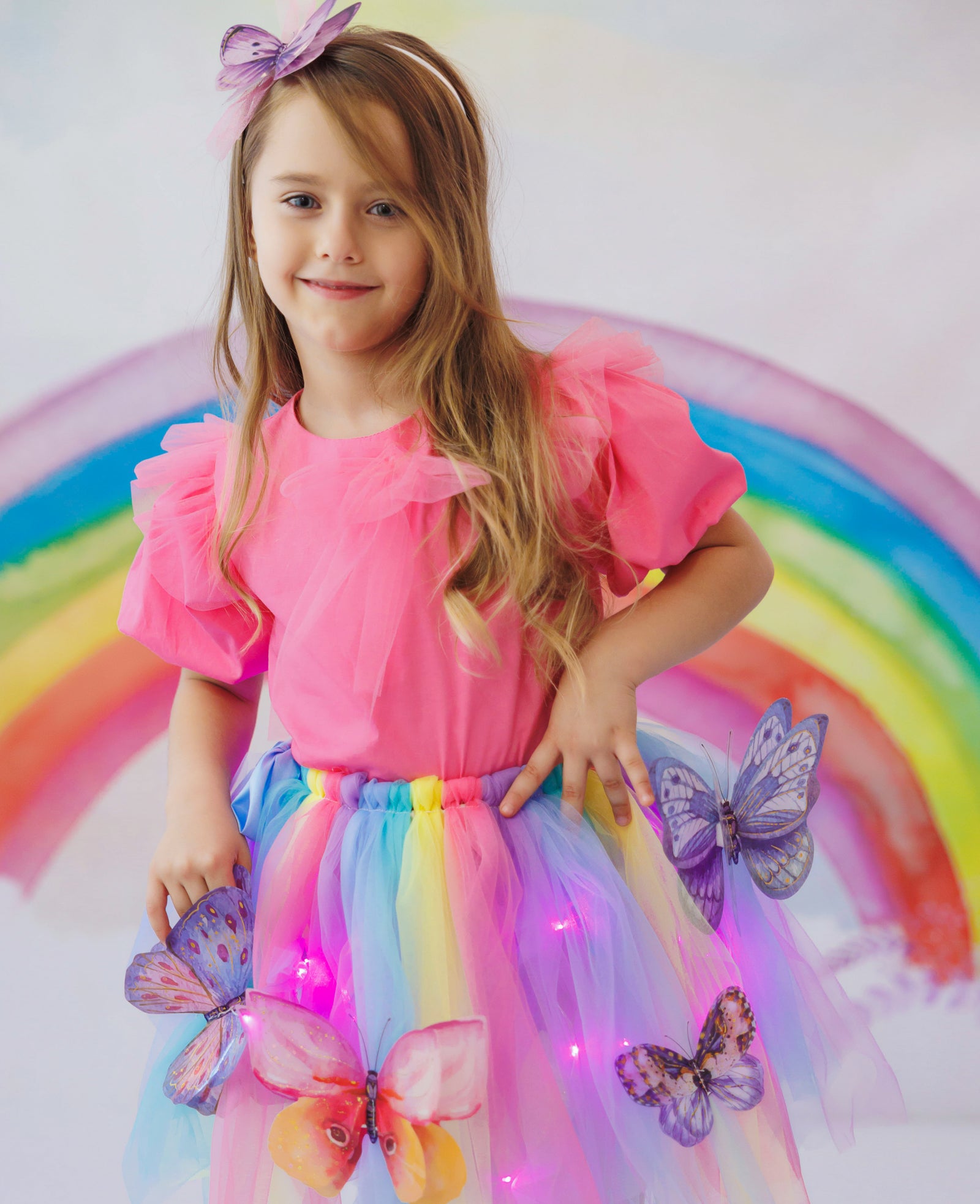 Pastel Rainbow Lights Skirt + Butterflies