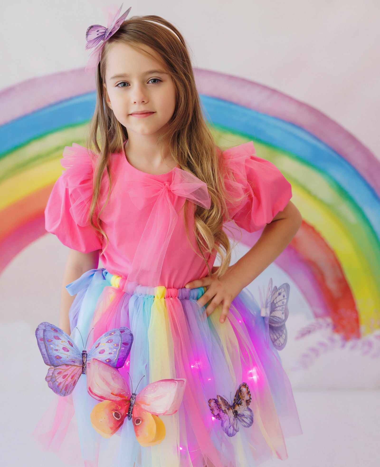 Pastel Rainbow Lights Skirt + Butterflies