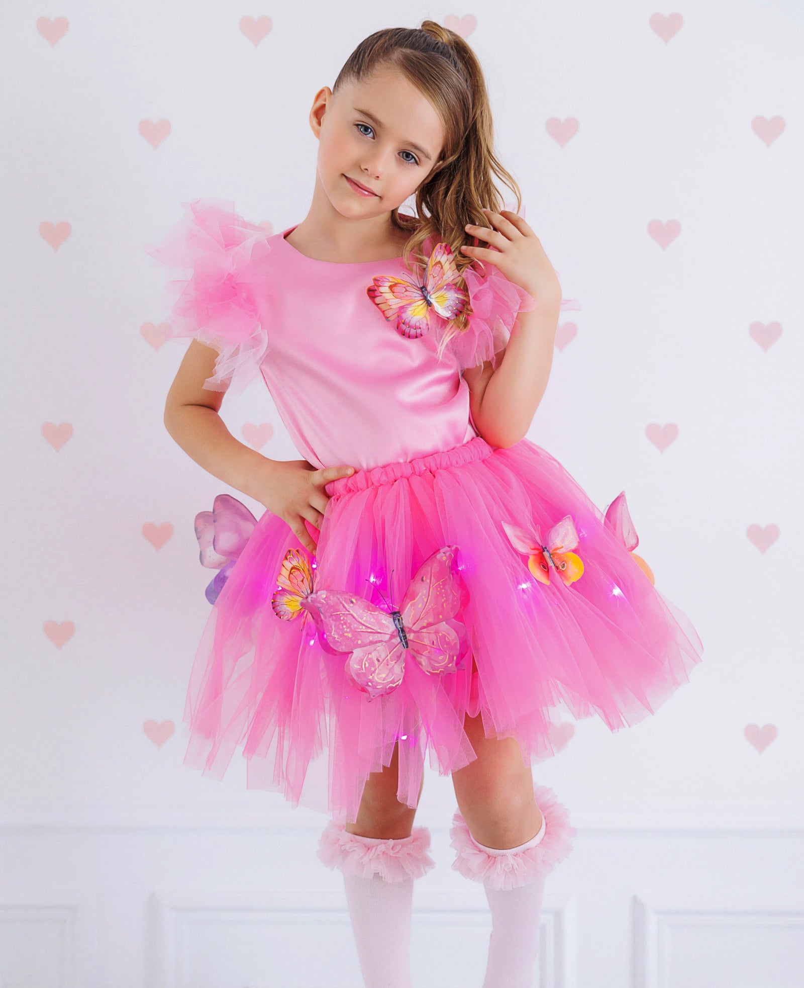 Skirt with Lights, Butterfly, Pink