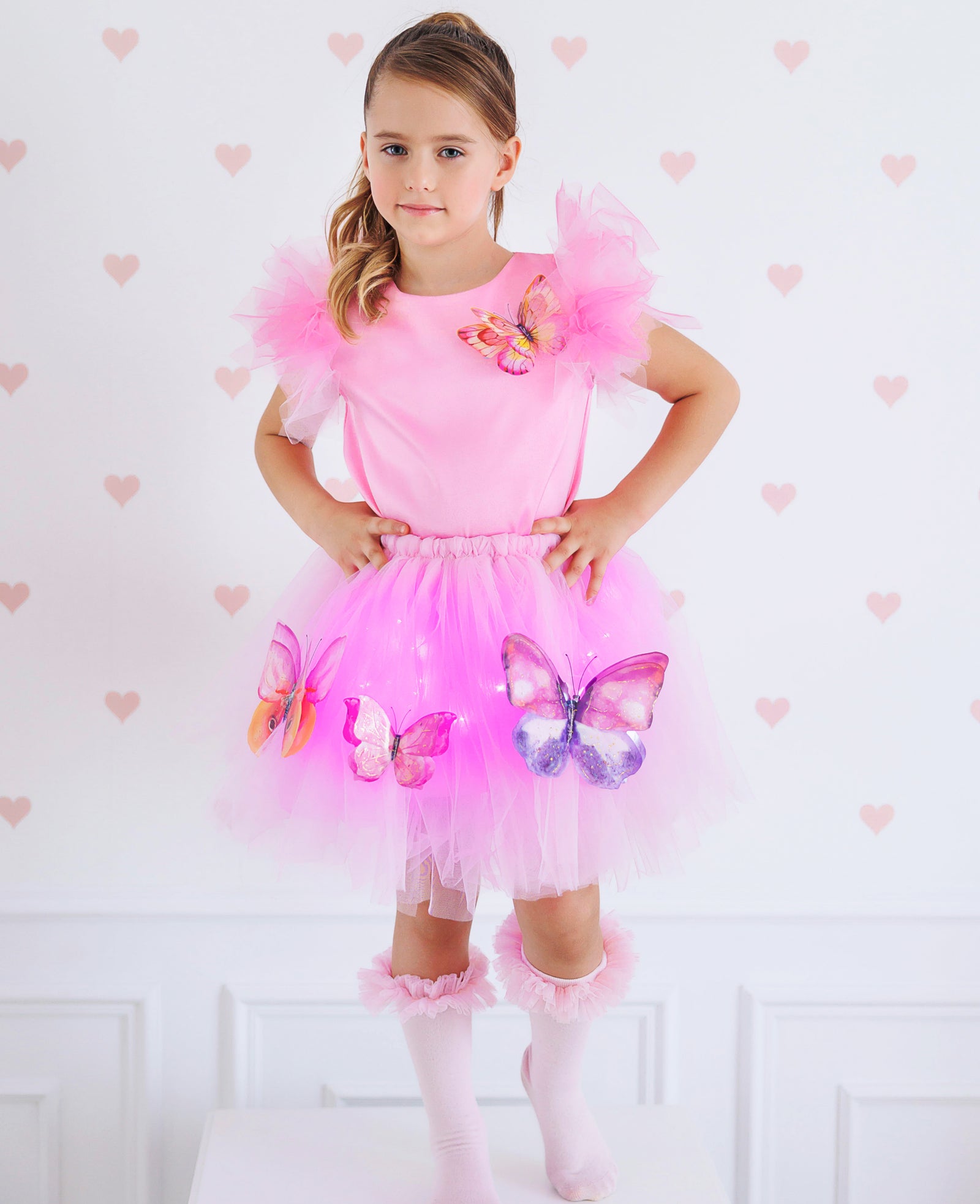 Skirt with Sparkles, Butterfly, Pale Pink