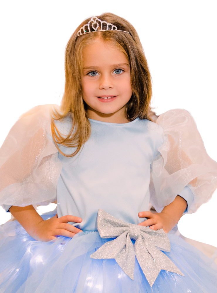 Crop-Top Bleu din Tafta, cu Mâneci Bufante