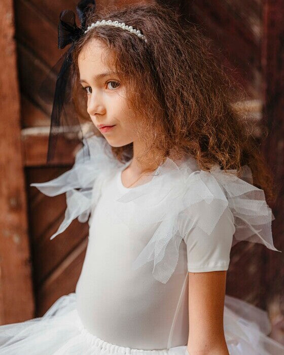 White Bodysuit with Tulle Ruffles