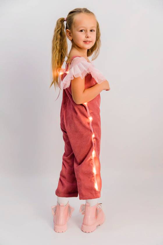 Girls' Pink Overalls with Lights, Ages 3-4