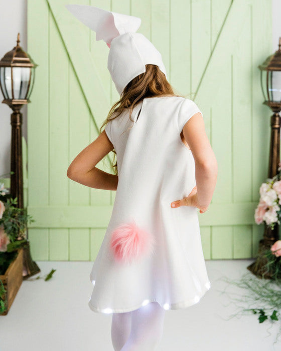 Easter Dress with Lights, White with Pink Heart, 2-4 years
