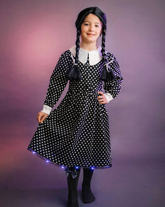 Black Polka Dot Halloween Dress, 10-12 years, girls