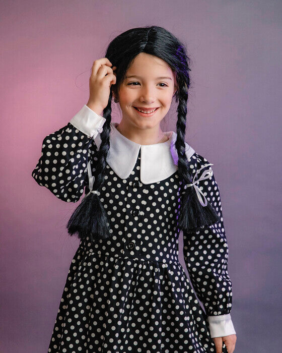 Black Polka Dot Halloween Dress, 10-12 years, girls