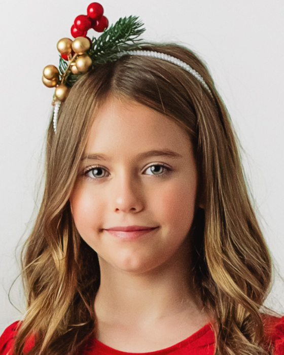 Headband with red and gold beads
