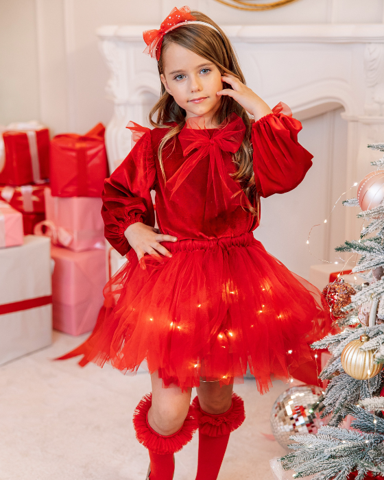 Red Outfit Skirt+Blouse+Headband, Red