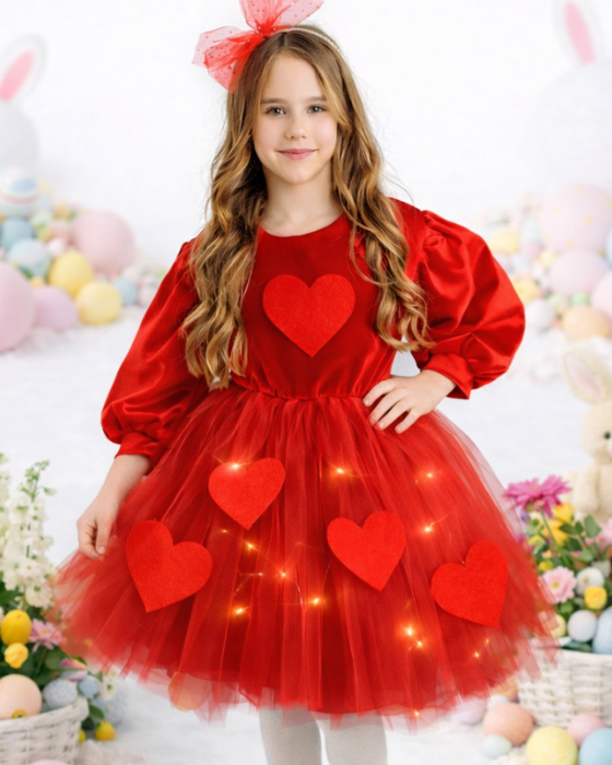 Red Dress with Lights, Tulle with Hearts