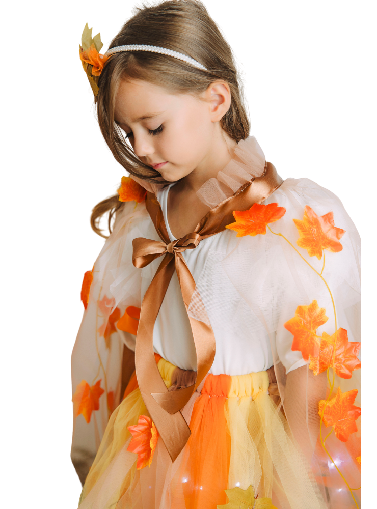 Tulle Cape, Brown With Orange Leaves, Autumn Fairy