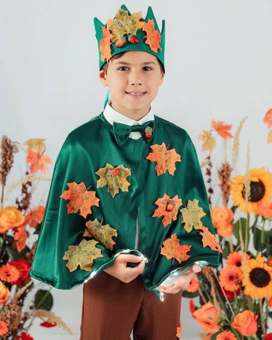 Costum Regele Toamnei, 2 piese, Verde cu frunze