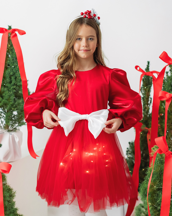 Red Dress with Lights and White Bow, for Mărțișor