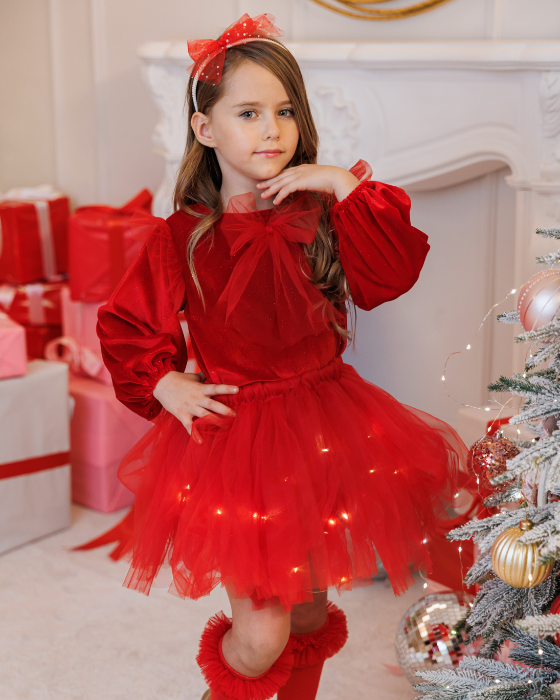 Red Outfit Skirt+Blouse+Headband, Red