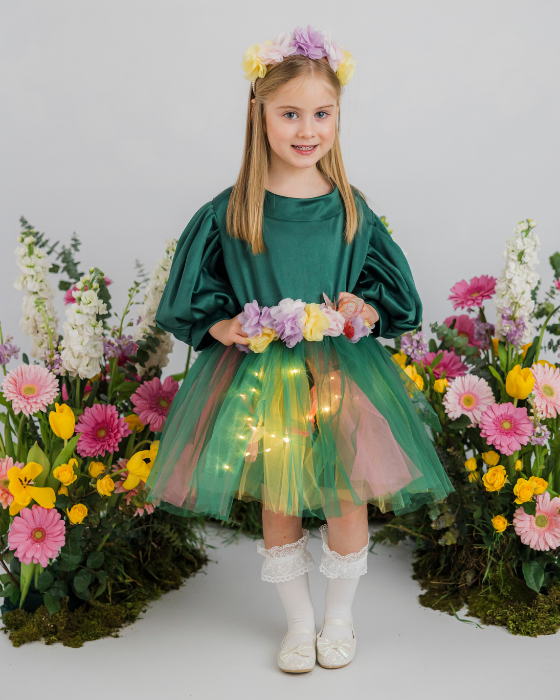 Spring Fairy Dress with Little Flowers and Butterflies, Flower Fairy, Green