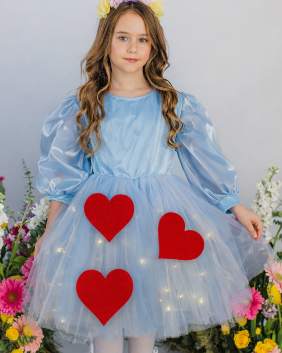 Blue Velvet Dress with Lights and Hearts
