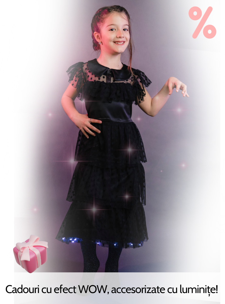 Girls' Black Wednesday Dress with Lights