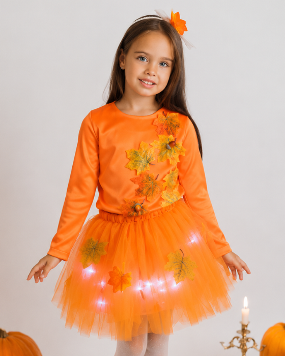 Costum 3 Piese, Zana Toamnei Portocaliu cu Frunze