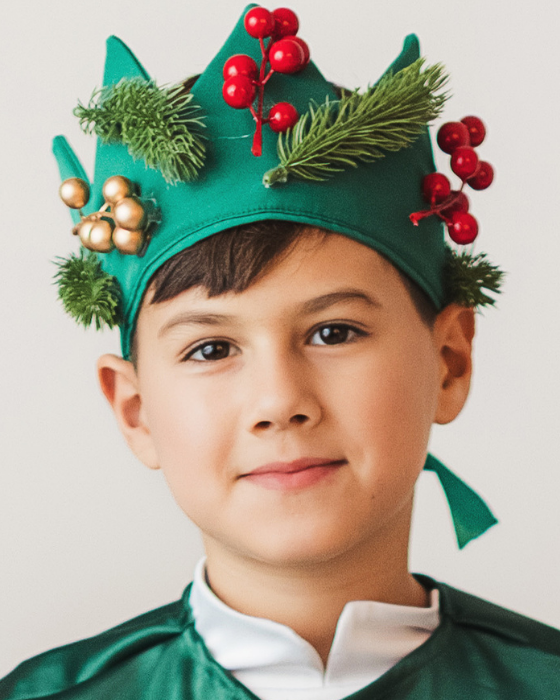 3-Piece Elf Costume, Green-Red, trousers + cape + crown