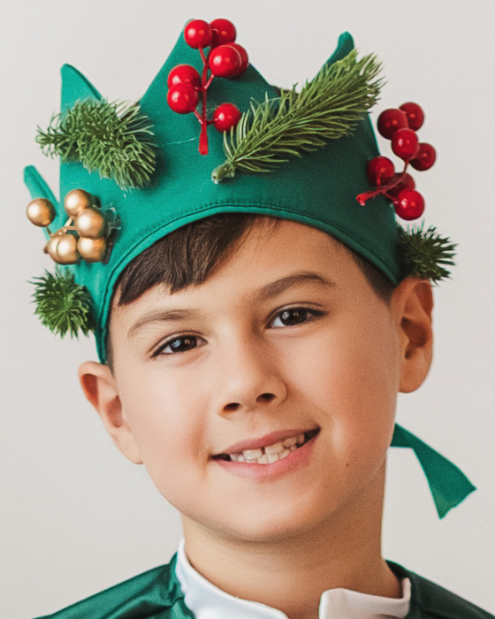 3-Piece Elf Costume, Green-Red, trousers + cape + crown