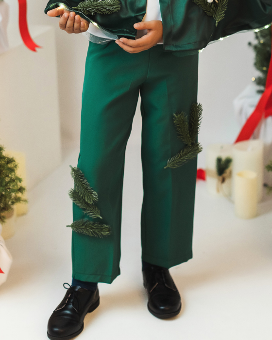 3-Piece Green Fir Tree Costume, Trousers + Cape + Crown