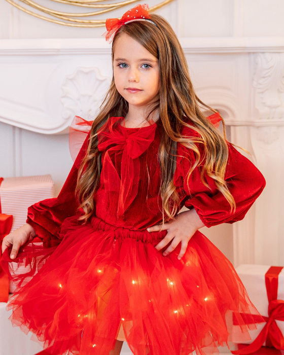 Red Outfit Skirt+Blouse+Headband, Red