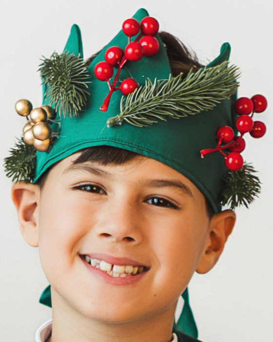 3-Piece Green Fir Tree Costume, Trousers + Cape + Crown