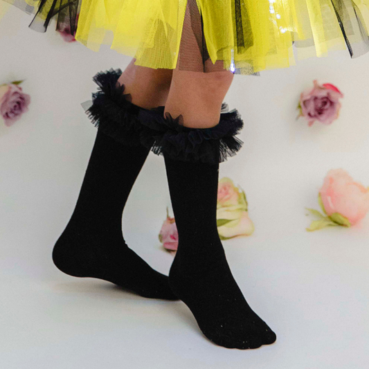 Black Ruffled Ankle Socks for Celebration