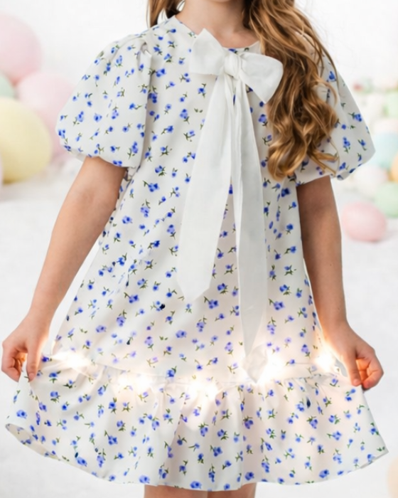 White Dress, Blue Flowers, for School / Kindergarten