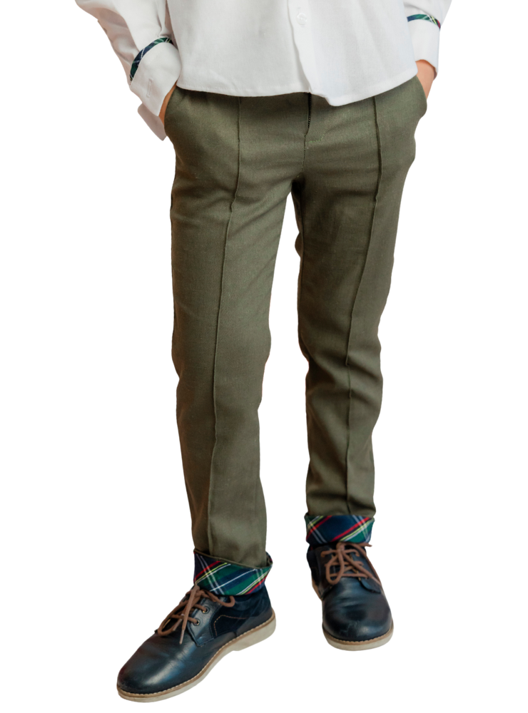 Green Snowdrop Cuff Trousers, for Boys, Schoolwear