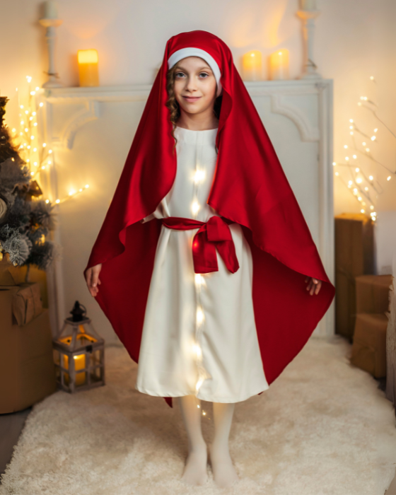 Virgin Mary Costume, 3 Pieces, with Lights, Red, Celebration, Kindergarten / School