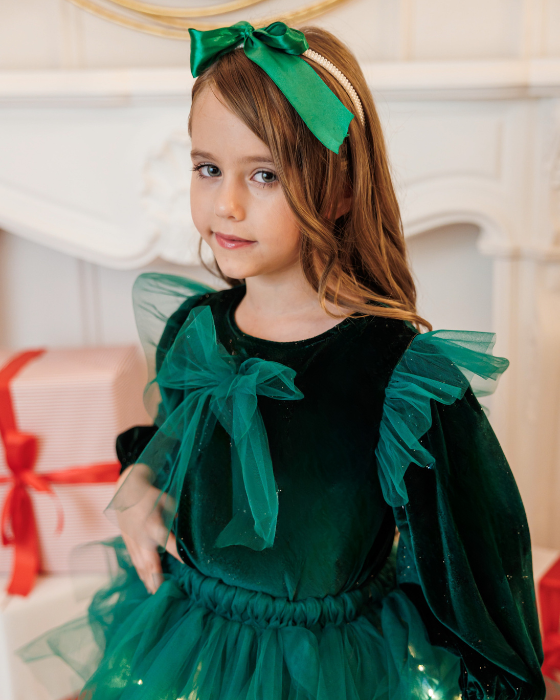 Royal Green Outfit Skirt+Blouse+Headband