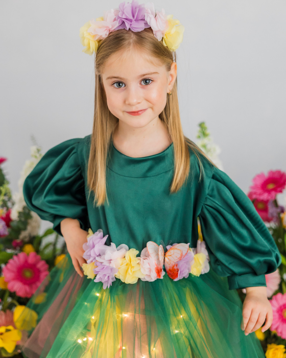 Spring Fairy Dress with Little Flowers and Butterflies, Flower Fairy, Green