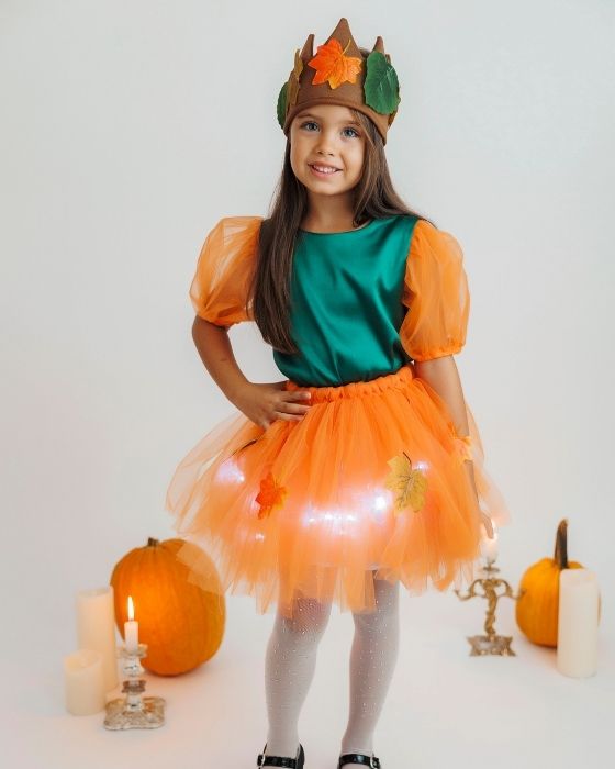 Skirt with Lights, Orange with Leaves, Autumn Fairy