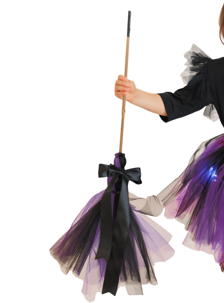 Purple-Black Tulle Witch's Broom