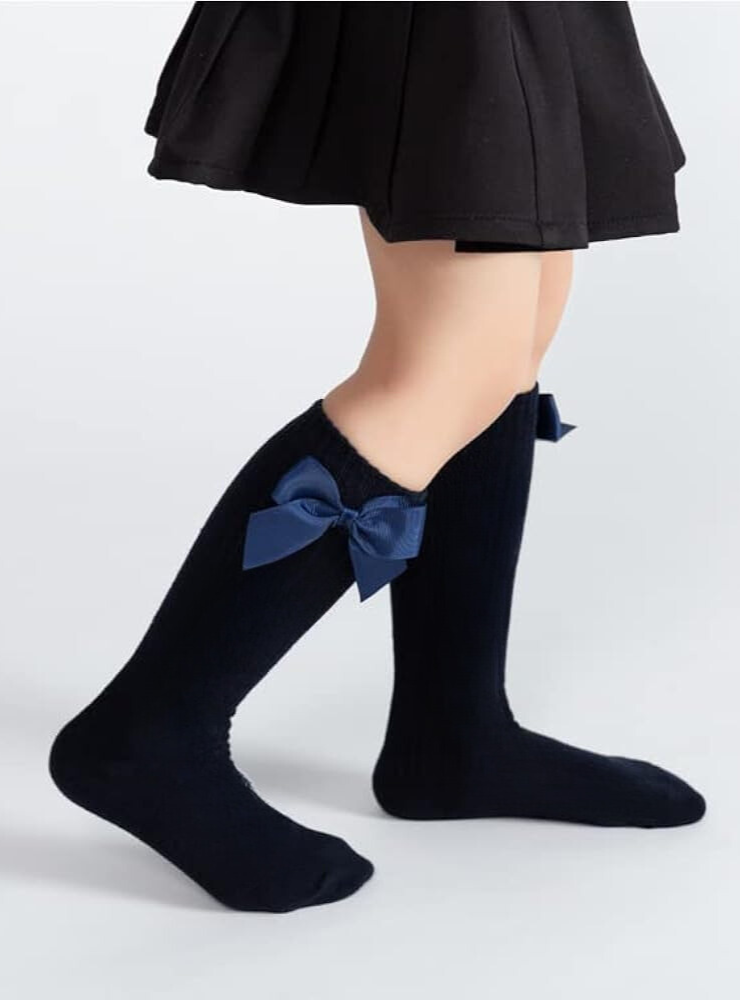 Navy Blue Bow Socks, for School/Kindergarten