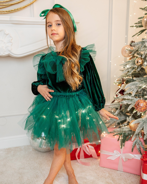 Royal Green Outfit Skirt+Blouse+Headband