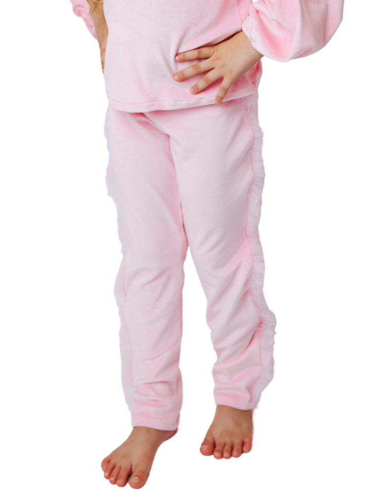 Super Fluffy Velvet Tights with Tulle Ruffle, Baby Pink