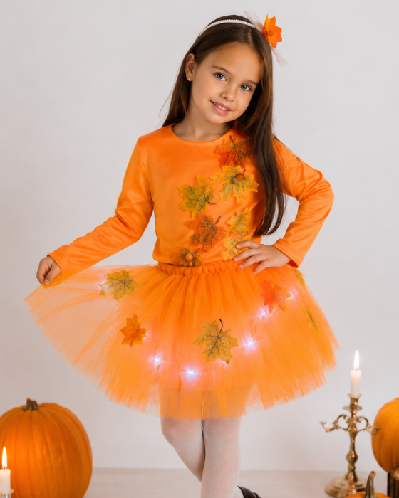 Costum 3 Piese, Zana Toamnei Portocaliu cu Frunze