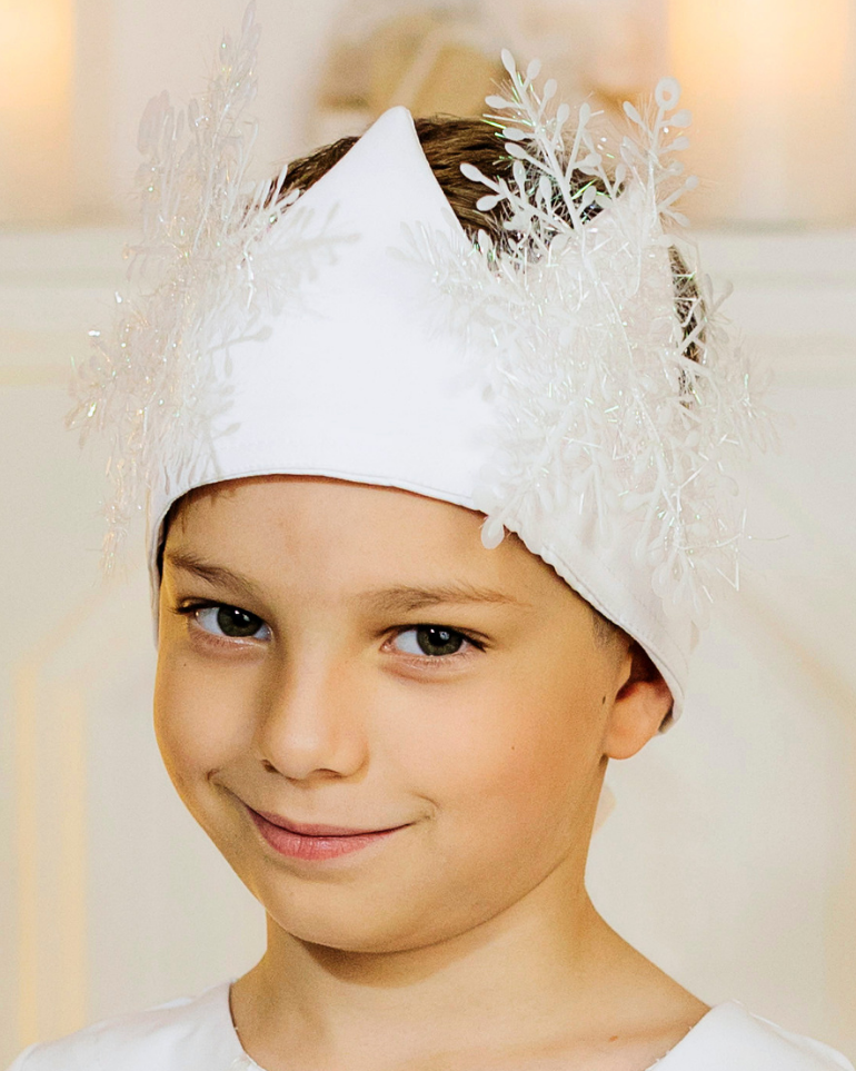 Boy's Snowflake Crown, White with 2 snowflakes