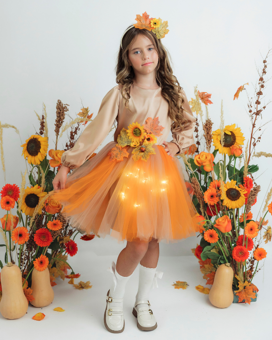 Sparkle Dress, Brown with Flowers and Leaves, Fall 2025