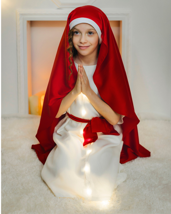 Virgin Mary Costume, 3 Pieces, with Lights, Red, Celebration, Kindergarten / School