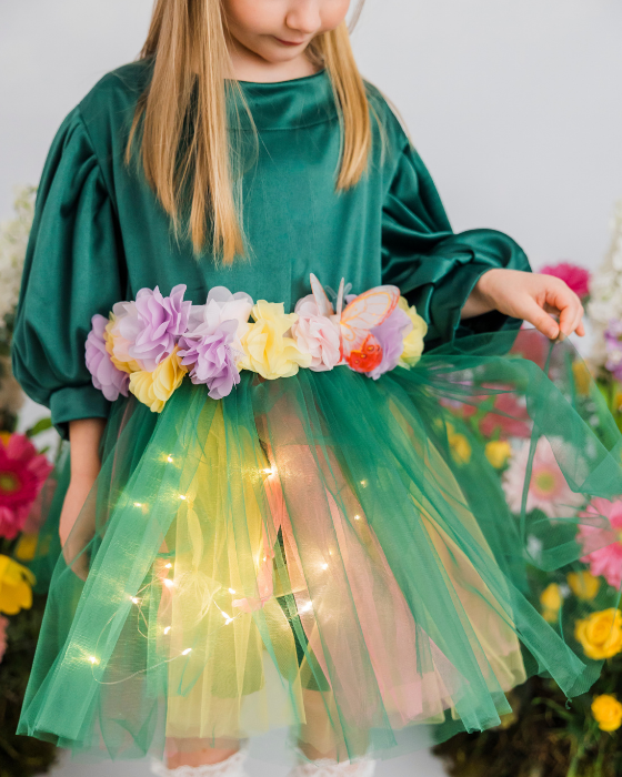 Spring Fairy Dress with Little Flowers and Butterflies, Flower Fairy, Green