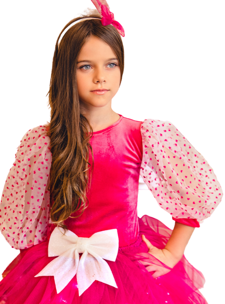Bonbon Pink Soft Velvet Bodysuit with Puff Sleeves