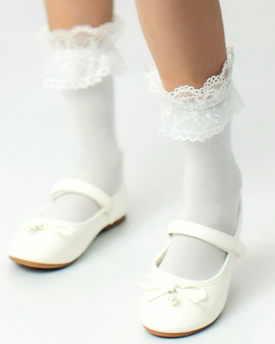 Autumn Socks, with White Ruffles, Three Quarter Length