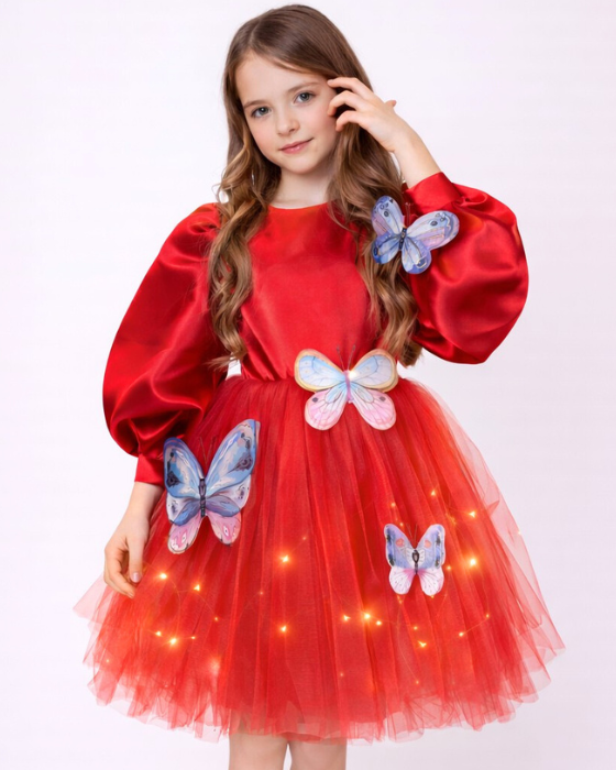 Dress with Lights and Butterflies, Red, Easter