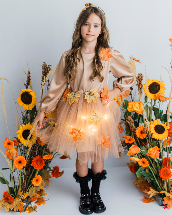 Sparkle Dress, Brown with Leaves, Fall 2025