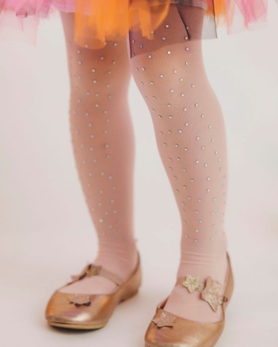 Girls' Pink Tights with Silver Rhinestones
